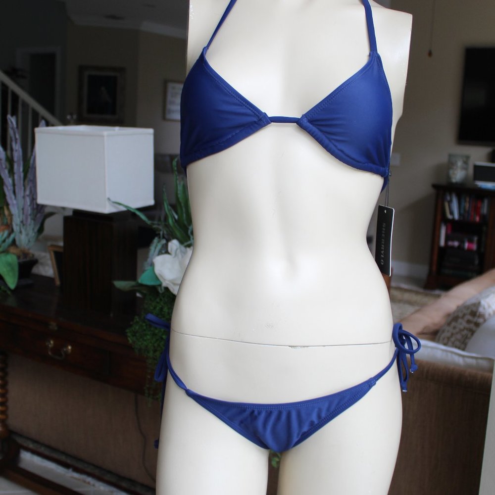Blue thong bikini